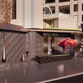 Modern Garden Landscape Design With Water Pond Green Plants And Pavilion Structure