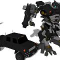 Giant Mechanical Mech Robot With Green Black Armor And Multiple Weapons 3d model