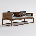 Solid Wood Daybed With Plush Cushions In Modern Chinese Style Design 3d model