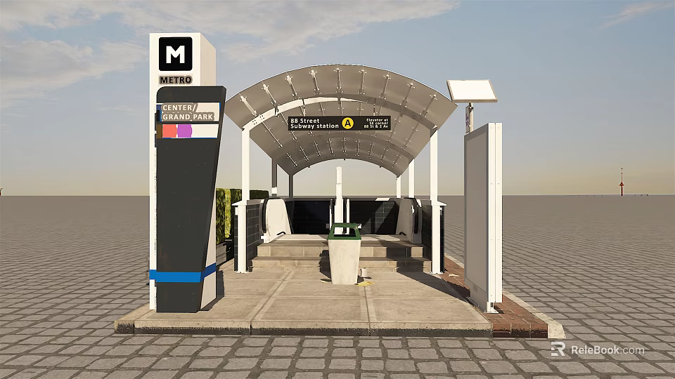 Modern Metro Station Covered Entrance With METRO Sign And Platform Access 3d model 