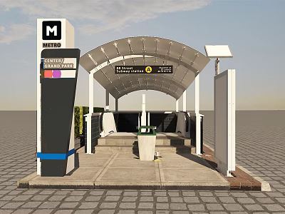 Modern Metro Station Covered Entrance With METRO Sign And Platform Access 3d model
