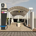 Modern Metro Station Covered Entrance With METRO Sign And Platform Access