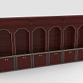 Dark Red Traditional Display Cabinet Shelf With Arched Glass Doors Golden Handles And Marble Base