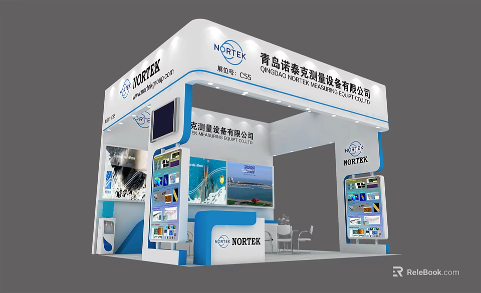 NORITEX Exhibition Booth With Modern Design Display Screens And Equipment Showcases 3d model 