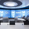 Modern Control Room With Multiple Large Screens Displaying Data Charts Maps And Ergonomic Chairs 3d model