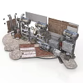 Industrial Scene Setup With Machinery Pipes Metal Structures And Bricks