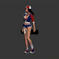 Game Movie Character 3D Wearing Red White Blue Outfit Cap Tattoos Black Bag Sport Shoes