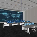 Modern High Tech Office Equipped With Large World Map Display And Multiple Computer Workstations