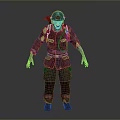 Zombie Firefighter Character With Tattered Uniform Red Helmet And Yellow Stripes