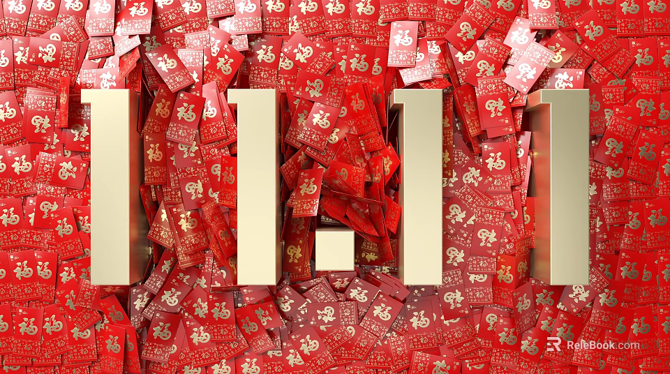 Red Envelopes With Golden Fu Characters And 111 Numbers Background Design 3d model