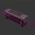 Vintage Tram Model With Wooden Structure And Metal Roof Featuring Glass Windows And Connected Cables