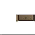 Modern TV Stand With Dark Frame Beige Panel Circular Decor And Brass Metal Legs