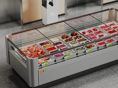 Commercial Refrigerated Glass Door Display Freezer With Multiple Compartments For Meat Seafood 3d model