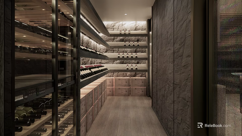 Elegant Wine Cellar Interior With Wooden Racks Stone Walls And Wine Bottles 3d model 