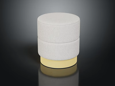 Modern White Round Upholstered Stool with Two Tiered Design and Yellow Base 3d model