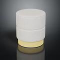 Modern White Round Upholstered Stool with Two Tiered Design and Yellow Base