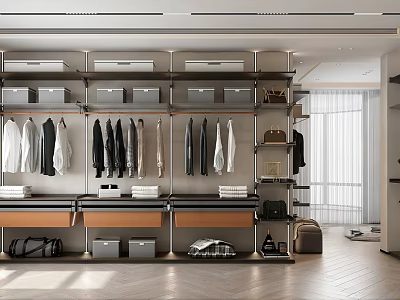 Modern Walk-in Closet Interior With Open Storage Hanging Area And Drawer Systems 3d model