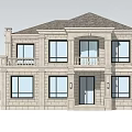 European Style Detached Villa With White Stone Exterior Balcony And Front Plants