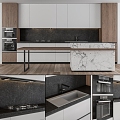 Modern Cabinet Kitchen Marble Sink Facade Kitchen suit 3d model