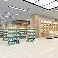 Bright Modern Pharmacy Interior With Neat Medicine Shelves And Glass Counters
