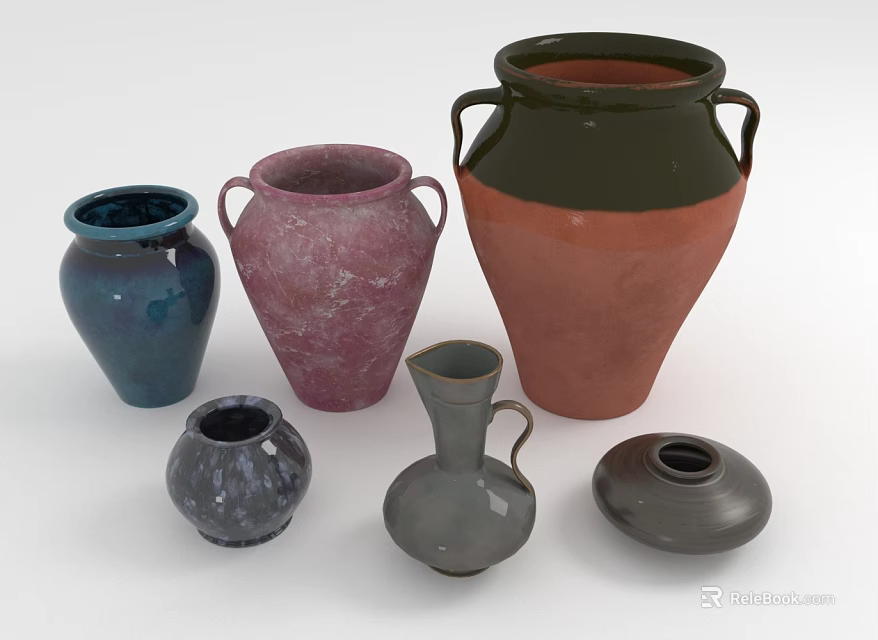 Assorted Decorative Ceramic Vases with Various Colors Shapes and Styles 3d model 