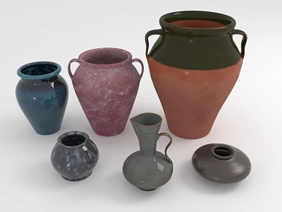 Assorted Decorative Ceramic Vases with Various Colors Shapes and Styles 3d model