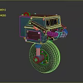 Game and Movie Character 3D Robot With Teal Red Body Large Wheel And Mechanical Arm