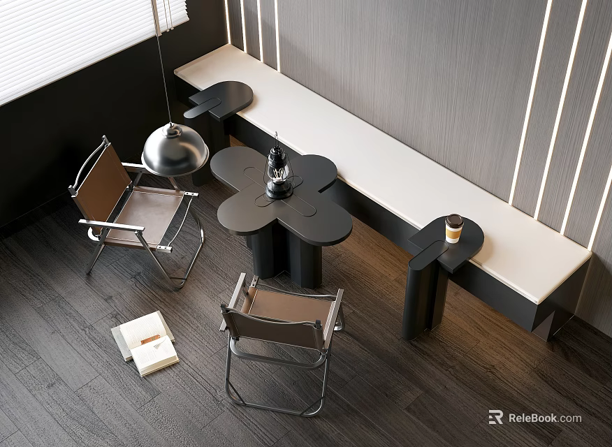 Modern Public Chair Design In Interior Setting With Wooden Floor And Striped Wall 3d model 