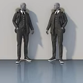 Mannequins In Dark Coats With Fur Collars Suits Pants And Shoes With Floor Reflection