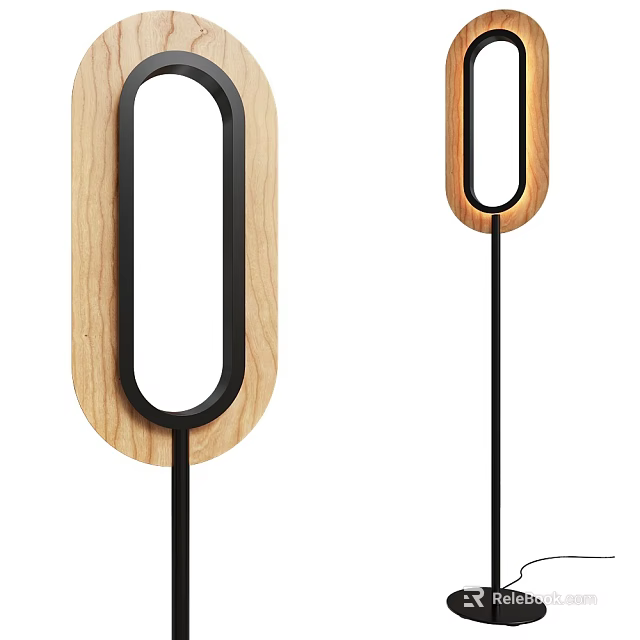 Sleek Modern Floor Lamps With Wooden Details And Black Frames 3d model 