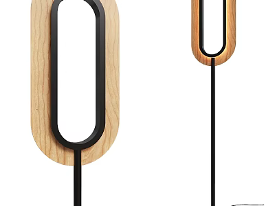 Sleek Modern Floor Lamps With Wooden Details And Black Frames 3d model
