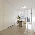 Modern Office Corridor Interior With White Walls Marble Flooring And Green Plants