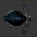 Dark Blue Sea Turtle With Textured Shell And Webbed Flippers On Gray Surface