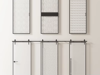 Modern Barn Doors With Various Panel Patterns And Black Metal Frames 3d model