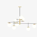 Modern Elegant Chandelier With White Globe Lights And Golden Multiple Arms Design