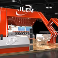 JLEM Red Exhibition Booth With Modern Geometric Design Display Area And Interior Lighting
