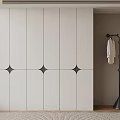 Modern White Wardrobe Interior Design With Geometric Patterns And Coat Rack