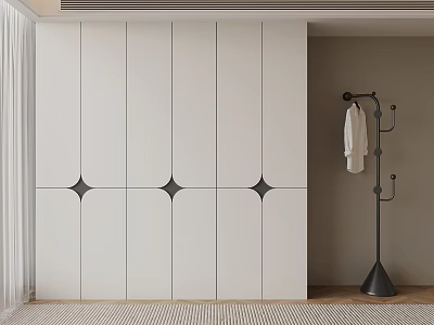 Modern White Wardrobe Interior Design With Geometric Patterns And Coat Rack 3d model