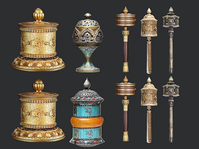 Vintage Ornament Decoration Set With Intricate Carving And Assorted Metal Craft Designs 3d model