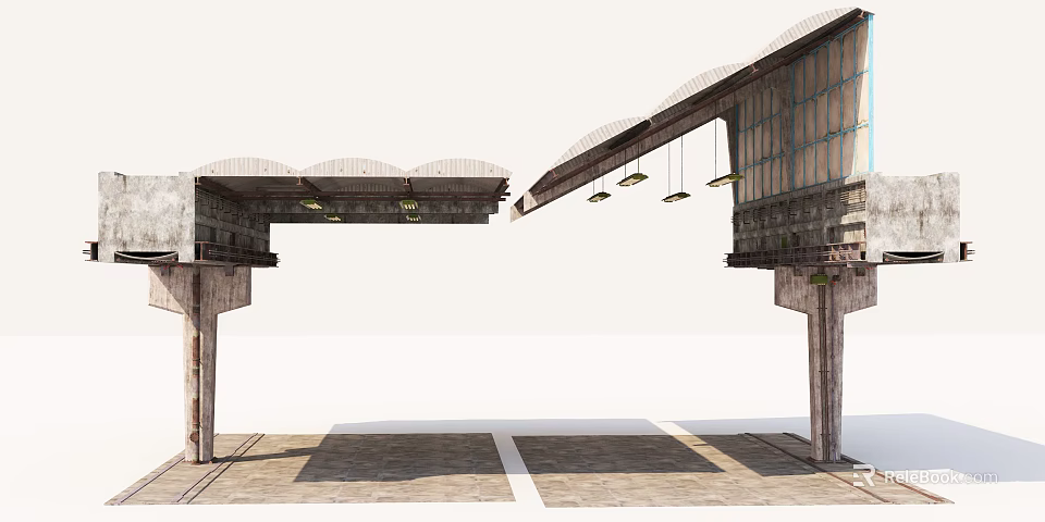 Industrial Equipment Metal Overhead Structures With Hanging Lights And Support Beams 3d model 