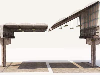 Industrial Equipment Metal Overhead Structures With Hanging Lights And Support Beams 3d model