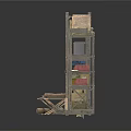 Military Camp Scenery With Shelves Boxes And Cots In Natural Landscape
