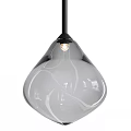 Two Oversized Glass Pendant Lamps With White Swirl Patterns And Hanging Small Decorative Pendants