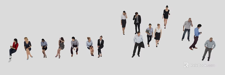 Group of Diverse Professionals in Formal Attire Collaborating and Discussing in Office Environment 3d model 