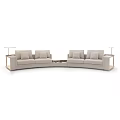 Curved Light Beige Sectional Sofa Set With Soft Cushions Coffee Table And Side Tables