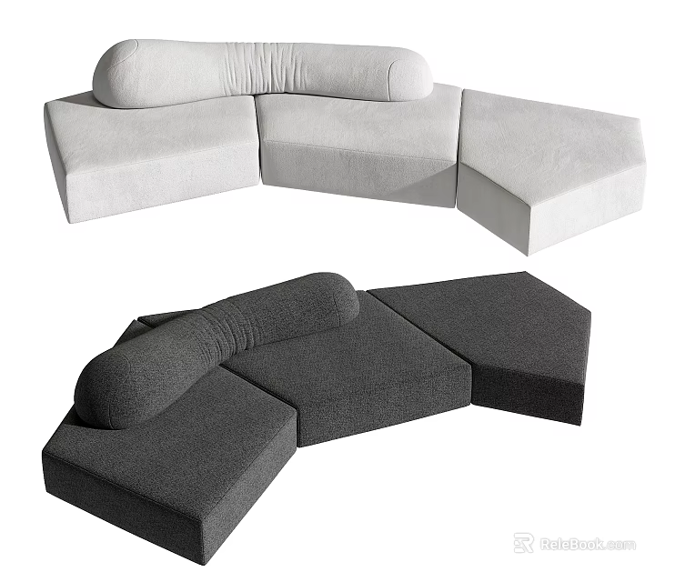 Modern White and Gray Modular Sectional Sofa with Comfortable Cushions and Versatile Design 3d model