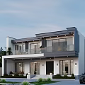 Modern Two Story Detached House Exterior Design With Large Windows Balcony And Garden