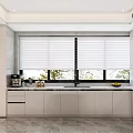Modern Kitchen Interior With White Cabinets Countertop And Window Blinds 3d model