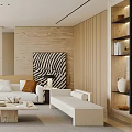Modern Living Room Interior Design With White Sofa Coffee Table Floor Lamp And Wall Artwork