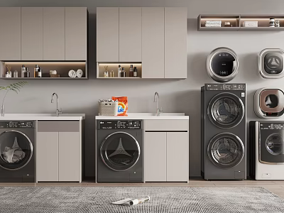 Modern Bathroom Cabinet Rack Design With Storage Units And Washing Machines 3d model